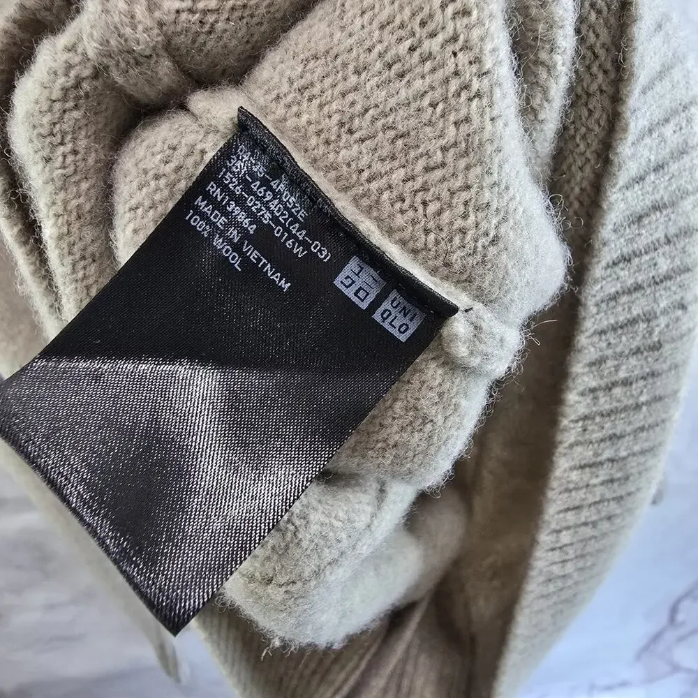 Uniqlo Cardigan Mens XL Beige Wool Thick Dad Grandpa Academic Cosby Core